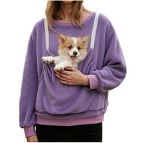 felwors Kangaroo Pouch Hoodie For Women Comfort Cat Dog Pouch Sweatshirts Pet Carrier Pullover Animal Holder Long Sleeve Tops Purple, L