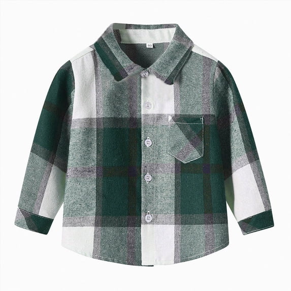 felwors Kids Little Boys Girls Baby Long Sleeve Button Down Red Plaid Flannel Shirt Plaid Girl Boy (Green,18-24 Months)