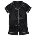 thumbnail image 1 of felwors Kids Satin Pajamas Sets Baby Boy Girl Button-Down Silk Sleepwear 2 Piece Short Sleeve Loungewear Clothes Set (12-18 Months, Black), 1 of 7