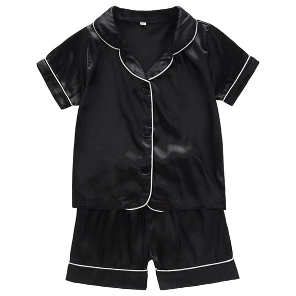 felwors Kids Satin Pajamas Sets Baby Boy Girl Button-Down Silk Sleepwear 2 Piece Short Sleeve Loungewear Clothes Set (3-4 Years, Black)