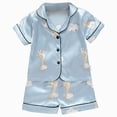 thumbnail image 1 of felwors Kids Satin Pajamas Sets Baby Boy Girl Button-Down Silk Sleepwear 2 Piece Short Sleeve Loungewear Clothes Set(Light Blue,18-24 Months), 1 of 7