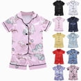 thumbnail image 1 of felwors Kids Satin Pajamas Sets Baby Boy Girl Button-Down Silk Sleepwear 2 Piece Short Sleeve Loungewear Clothes Set(Sky Blue,2-3 Years), 1 of 7