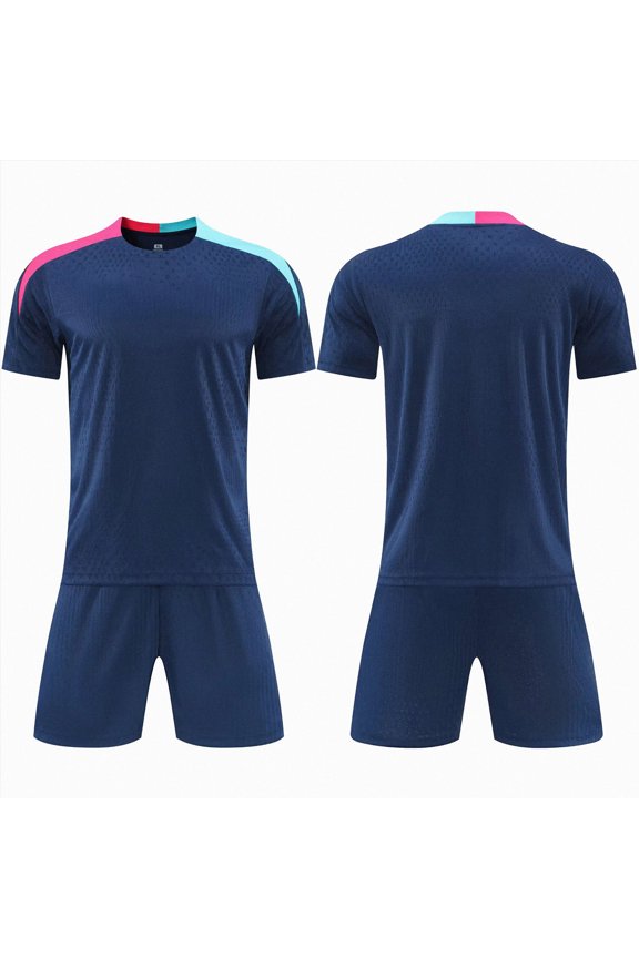 Kids Soccer Jersey Set Training Team Uniform Shirt and Shorts(7-8 Years,Navy)