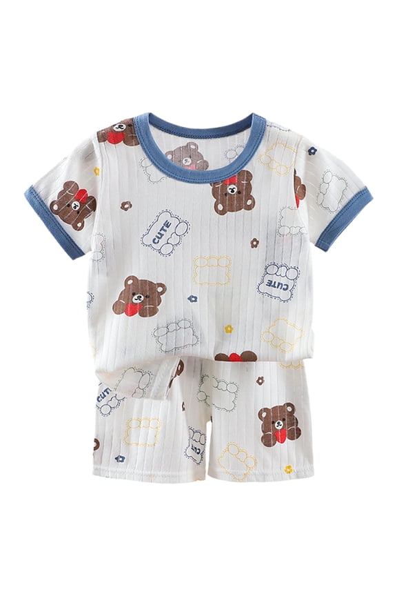 Kids Summer Pajamas Boys Two Piece Short Sleeve Toddler Pajamas PJ Sets for Boys and Girls - Adorable Pattern Summer Pajamas Shorts (2-3 Years,Navy)