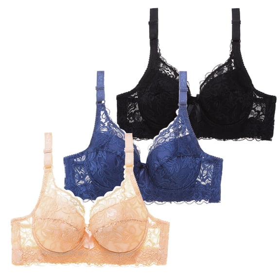 felwors Lace Bras for Women Plus Size Full Coverage Underwire Bras Padded Underwear Comfort Everyday T-Shirt Bra 3 Pack(BU1, 95B)