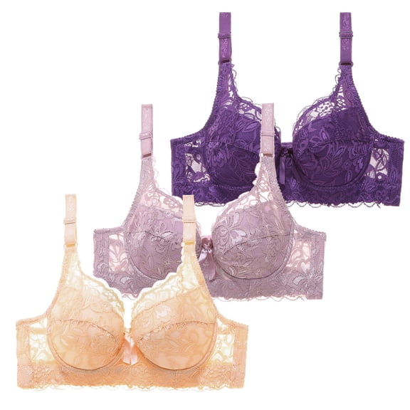 felwors Lace Bras for Women Plus Size Full Coverage Underwire Bras Padded Underwear Comfort Everyday T-Shirt Bra 3 Pack(PP1, 75D)