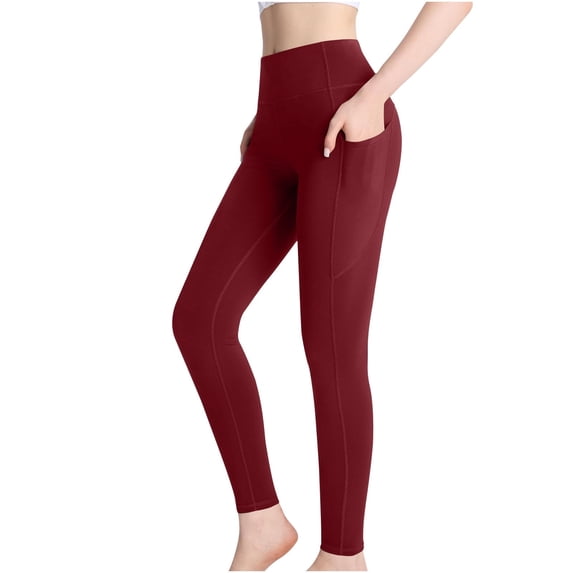 felwors Leggings with Pockets for Women, High Waisted Buttery Soft Womens Leggings for Gym Yoga Workout (Wine, L)