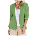 thumbnail image 1 of felwors Linen Blazer Women Summer Lightweight Button 3/4 Sleeve Blazers for Women Business Casual Suit Jacket with Pockets Green, M, 1 of 7