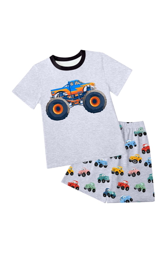 Little Boys Pajamas for Boys Toddler Monster Truck Sleepwear Short Sets Kids Summer Clothes 2-12T (9-10 Years,Light Gray)