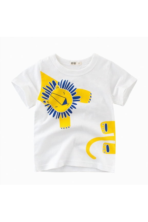 Little Boys Toddler Cute Giraffe Lion Monkey Tiger Short Sleeve Tee T(White,4 Years)
