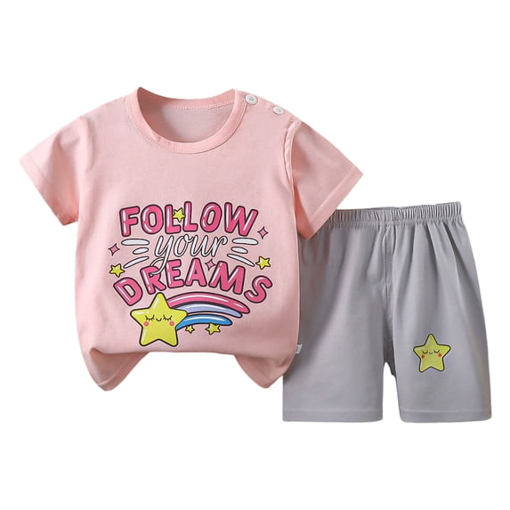 felwors Little Girl Pajamas Baby Short Sleeve Pajama Sets, Toddler Boy Girl 2-Piece Sleepwear (3-6 Months,Light Pink)