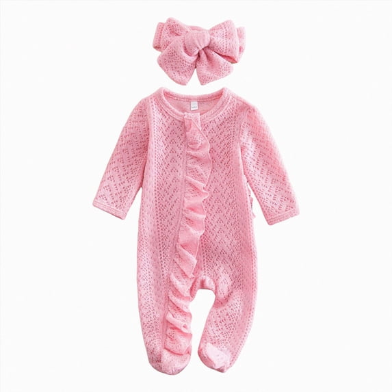 felwors Little Sister Little Brother Newborn Baby Girl Boy Fall Outfits Romper | Polka Dot Long Sleeve Jumpsuit Romper with Mitten Cuffs, Newborn Coming Home Outfit