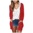 thumbnail image 1 of felwors Long Cardigans Sweaters for Women, 2025 Fall Lightweight Trendy Casual Comfy, Open Front Hooded Cardigans with Pocket Red, M, 1 of 1
