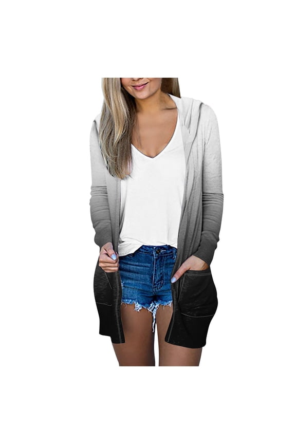 Long Cardigans for Women Trendy 2025 Summer Lightweight Casual Comfy Open Front Hooded Cardigan Sweater with Pocket Black, S