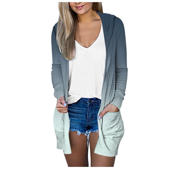 felwors Long Cardigans for Women Trendy 2025 Summer Lightweight Casual Comfy Open Front Hooded Cardigan Sweater with Pocket Green, XXL