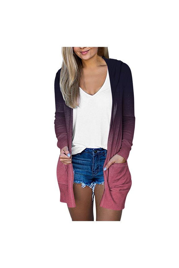 Long Cardigans for Women Trendy 2025 Summer Lightweight Casual Comfy Open Front Hooded Cardigan Sweater with Pocket Hot Pink, XL