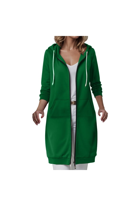 Long Hoodies for Women Zip Up Double Zipper Fleece Jacket Tunic Sweatshirts Fall Winter Fashion Clothes Light Green, S