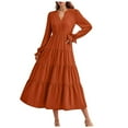 thumbnail image 1 of felwors Long Sleeve Dress for Women 2025 Fall V Neck Tiered Spring Elegant Modest Flowy Wedding Guest Maxi Dresses Brick Red, S, 1 of 5