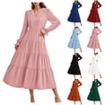 thumbnail image 1 of felwors Long Sleeve Dress for Women 2026 V Neck Tiered Spring Elegant Modest Flowy Wedding Guest Maxi Dresses (Watermelon Red, M), 1 of 5