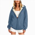 thumbnail image 1 of felwors Long Sleeve Sherpa-Lined Zip-Up Hoodie with Balloon Sleeves Oversized Fleece Sweatshirt for Women Winter Warm Casual Navy for Size XL, 1 of 6