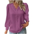 thumbnail image 1 of felwors Long Sleeve Shirts for Women 2025 V Neck Lace Tops Business Casual Dressy Blouses Work Oversized Shirts Fall Clothes Purple, S, 1 of 5