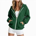 thumbnail image 1 of felwors Long Sleeve Waffle Knit Zip-Up Hoodie Oversized Textured Sweatshirt with Kangaroo Pocket for Women Fall Casual Cozy Dark Green for Size XL, 1 of 7