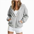 thumbnail image 1 of felwors Long Sleeve Waffle Knit Zip-Up Hoodie Oversized Textured Sweatshirt with Kangaroo Pocket for Women Fall Casual Cozy Light Gray for Size XL, 1 of 7