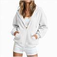 thumbnail image 1 of felwors Long Sleeve Waffle Knit Zip-Up Hoodie Oversized Textured Sweatshirt with Kangaroo Pocket for Women Fall Casual Cozy White for Size XXL, 1 of 7