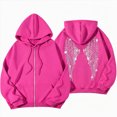 thumbnail image 1 of felwors Long Sleeve Zip-Up Rhinestone Angel Wing Hoodie Oversized Embellished Sweatshirt for Women Evening Casual Hot Pink for Size XL, 1 of 6