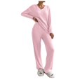 thumbnail image 1 of felwors Lounge Sets for Women Long Sleeve Knit Ribbed Pajama Sets 2 Piece Loungewear with Pockets RD2, M, 1 of 4