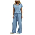 thumbnail image 1 of felwors Lounge Sets for Women Two Piece Outfits Button Down Sweatsuit Sweatpant with Pockets Fall Fashion 2025 Blue, S, 1 of 8