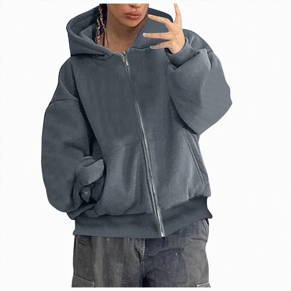felwors Men's Oversized Zip Up Hoodie Fleece Sweatshirts with Pockets Long Sleeve Winter Jackets Grey for Size M