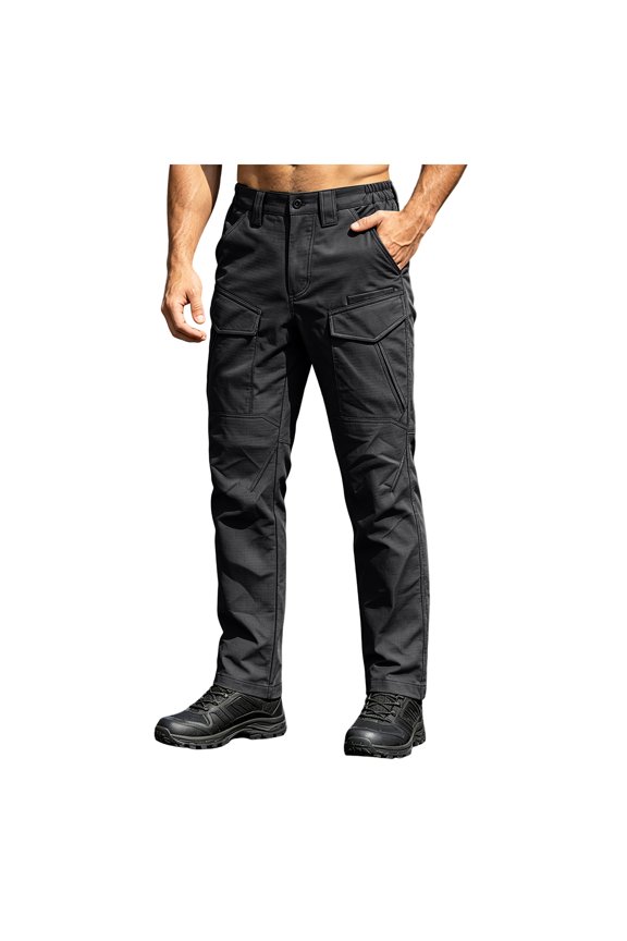 Men's Tactical Pants, Water Resistant Ripstop Cargo Pants, Lightweight EDC Work Hiking Pants, Outdoor Apparel Black for Size S