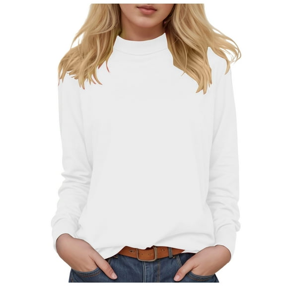 felwors Mock Neck Tops for Women Long Sleeve Basic Cute Fall Shirts Dressy Casual Lightweight Work Blouse Undershirt White, XL