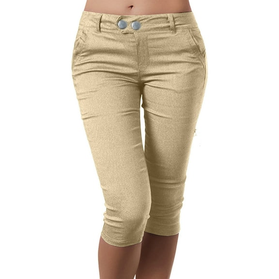 felwors Modern Classic Pull-On Capri Pants for Women â Stretch Waist, Hem, -Resistant Khaki, M