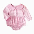thumbnail image 1 of felwors Newborn Baby Boy Girl Fall Outfit Long Sleeve Bubble Romper Peter Pan Collar Striped Bodysuit One Piece Clothes, 1 of 7