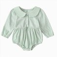 thumbnail image 1 of felwors Newborn Baby Boy Girl Fall Outfit Long Sleeve Bubble Romper Peter Pan Collar Striped Bodysuit One Piece Clothes, 1 of 7