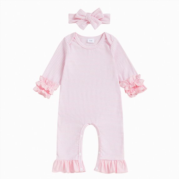 felwors Newborn Baby Girl Clothes Jumpsuit Ruffle Romper Bodysuit Pants Headband One-Piece Coming Home Hospital Outfits
