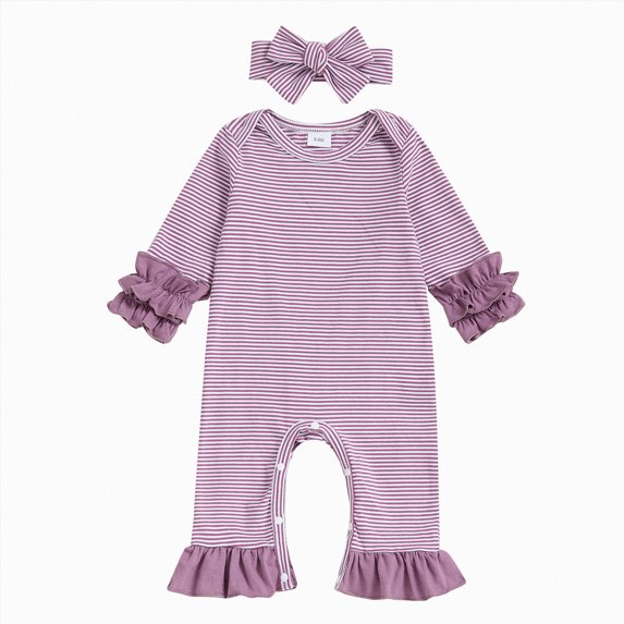 felwors Newborn Baby Girl Clothes Jumpsuit Ruffle Romper Bodysuit Pants Headband One-Piece Coming Home Hospital Outfits