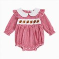 thumbnail image 1 of felwors Newborn Baby Girl Football Outfit Smocked Bubble Romper Ruffle Long Sleeve Rugby Plaid Bodysuit Infant Fall Clothes, 1 of 4