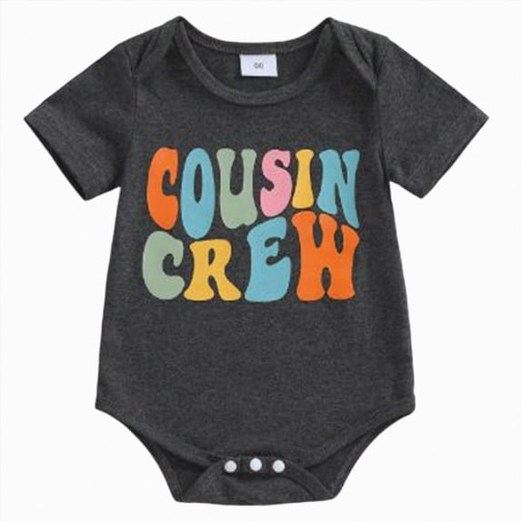 felwors Newborn Girl Boy Romper Short Sleeve Cousin Crew Crewneck Bodysuit Casual Summer Clothes(Black,0-3 Months)