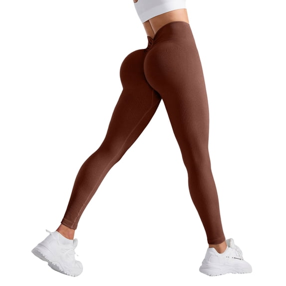 felwors No Front Seam Workout Leggings for Women Tummy Control Lifting Leggings Buttery Soft Gym Yoga Pants (Brown, M)