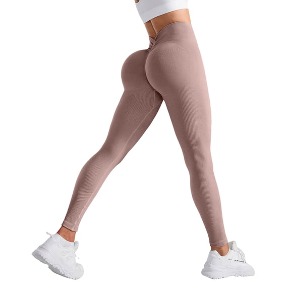 felwors No Front Seam Workout Leggings for Women Tummy Control Lifting Leggings Buttery Soft Gym Yoga Pants (Khaki, M)