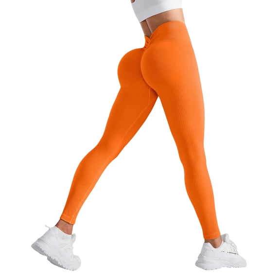 felwors No Front Seam Workout Leggings for Women Tummy Control Lifting Leggings Buttery Soft Gym Yoga Pants (Orange, M)