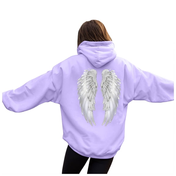 felwors Oversized Angel Wings Graphic Hoodie for Teens & Young Adults - Trendy Y2K Preppy Long Sleeve Sweatshirt with Heart & Rose Accents & Pockets(Purple, XXL)