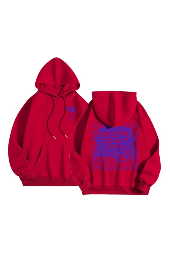 Oversized Puff Graphic Hoodies for Teens & Young Adults - Trendy Cute Preppy Y2K Long Sleeve Sweatshirts with Pockets(Red, XXXL)