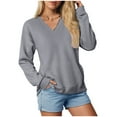 thumbnail image 1 of felwors Oversized Sweatshirt for Women Casual V Neck Pullover Sweatshirts Pockets Long Sleeve Tops Fall Outfits Grey, XL, 1 of 7