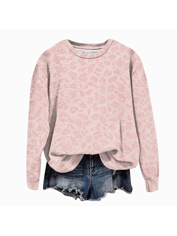 Oversized Sweatshirt for Women Leopard Print Pullover, Crew Neck Long Sleeve Loose Fit Cheetah Print Top (Pink, XL)