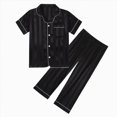 thumbnail image 1 of felwors Pajamas for Girls Short Sleeve Long Pants Sleepwear Button Pjs Set Soft & Lightweight & Cozy, Machine Washable, 2Pcs Nightwear for Kids Sleep & Party & Gift (Black,7-8 Years), 1 of 6