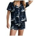 thumbnail image 1 of felwors Pajamas for Women Set Short Sleeve Button-Down 2 Piece PJ Set Lounge Sleepwear Cute Graphic Tees PJ Set Dark Blue, S, 1 of 6